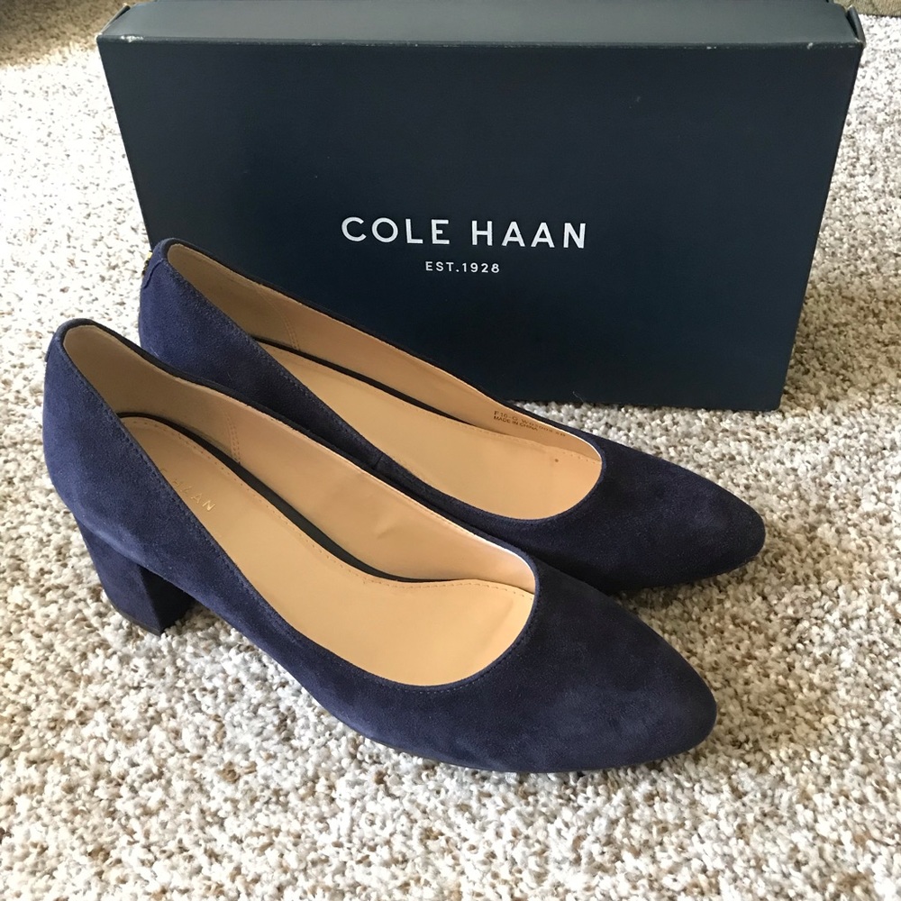 NWOT Cole Haan navy suede heels